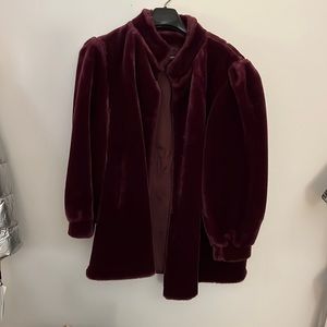Vintage Plush Velvet Maroon Coat L/XL Hip length